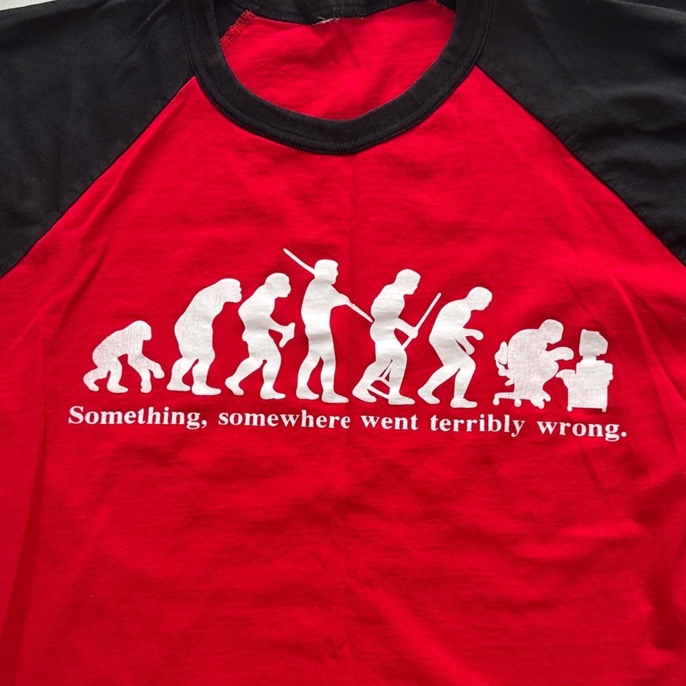 Red Black Kids Raglan Shirt with Logo Something Somewhere Went Horribly Wrong - Picture 3 of 7